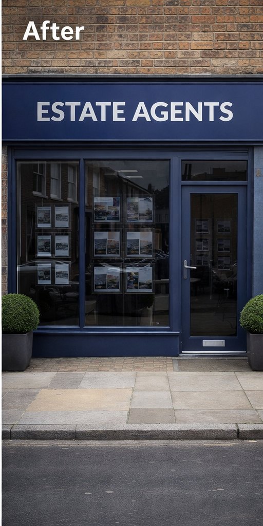 Shopfront glazing after AV Steel 35 solar control film — reduced glare, heat and daytime visibility